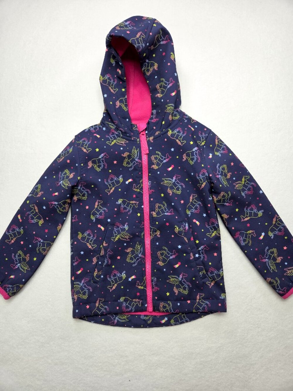 Cat & Jack Girls 4T Navy Unicorn Softshell Jacket Pink Fleece Lined Hooded